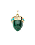 Back of malachite acorn pendant features the word HOPE on the gold cap