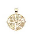 Back of gold cutout hope coin pendant features the word HOPE on one of the flowers on the bottom left