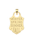 Back of hope shield pendant features the words "WINTER, SPRING, SUMMER, FALL"