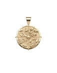 Gold Small Coin Pendant with floral design in four quadrants