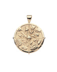Gold Coin Pendant with floral design in four quadrants