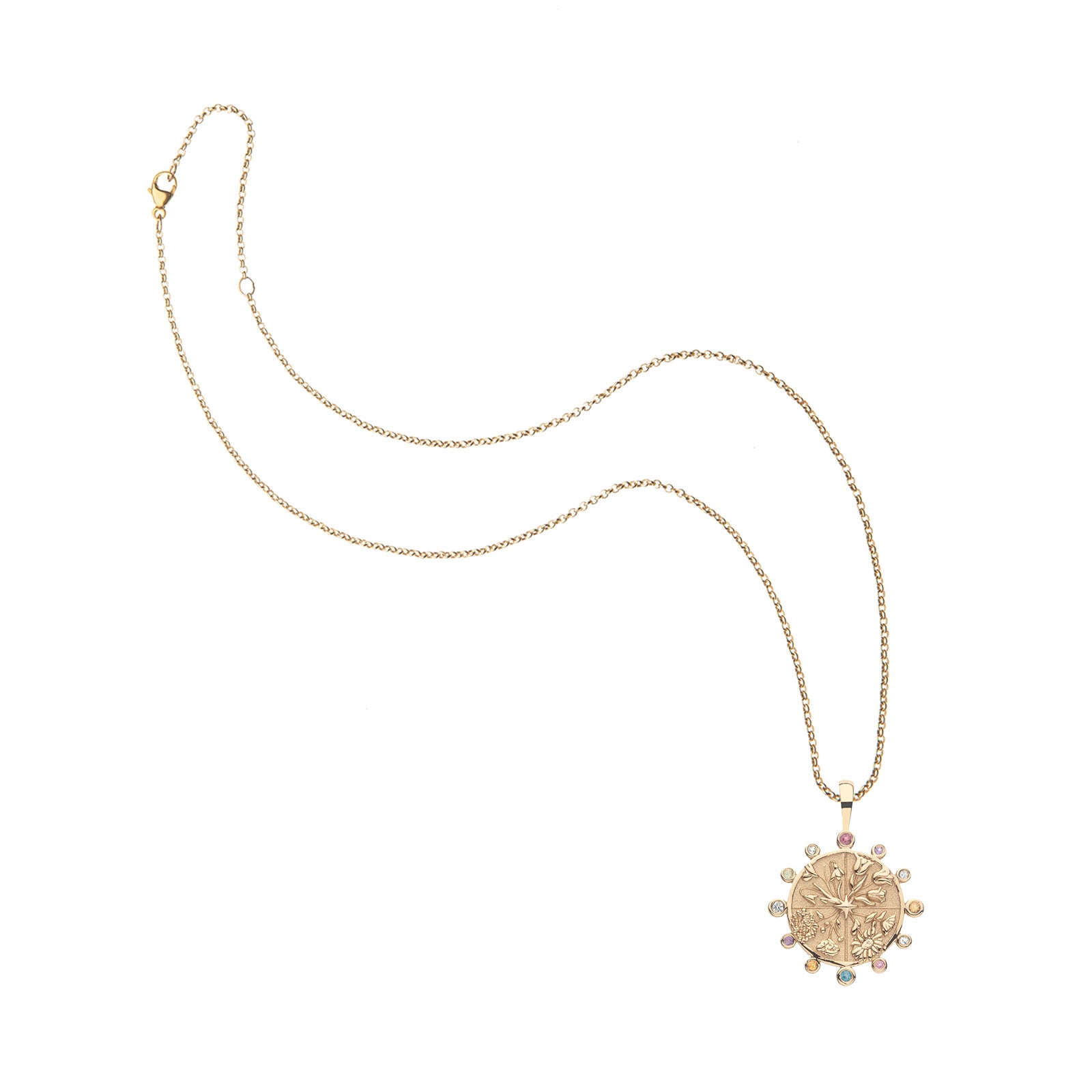 Gold hope petite embellished coin on the classic rolo chain