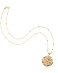 Gold Hope coin pendant on 18 inch 14 karat beaded satellite chain