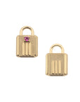 Front of letter I lock pendant with pink tourmaline detail and back also features letter I