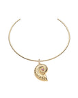 Gold nautilus pendant on the neck cuff