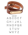 Brown leather double wrap bracelet with Janie font engraving option