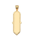Back of joy camellia dogtag pendant is blank with border of recessed dots