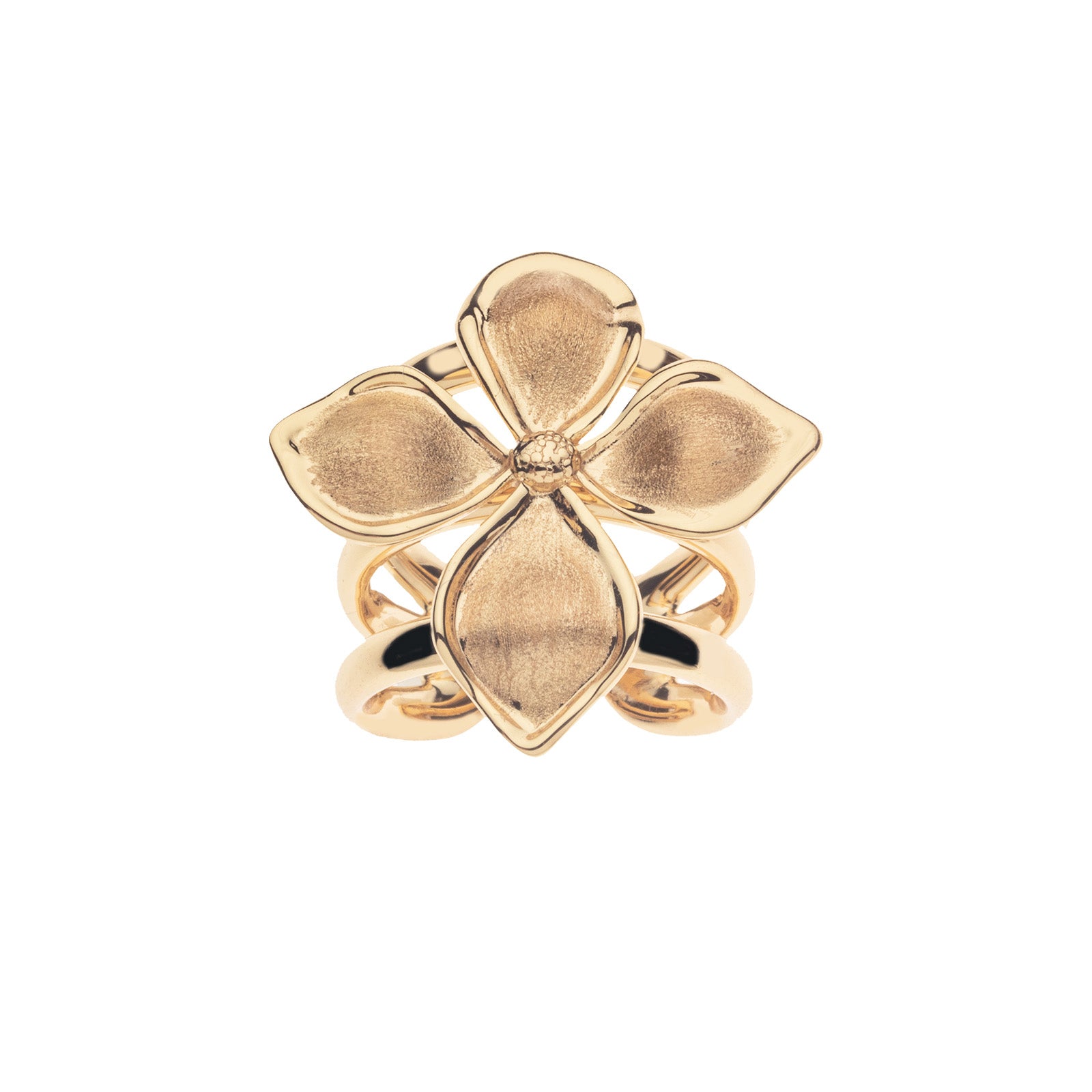 Gold ring with dogwood flower