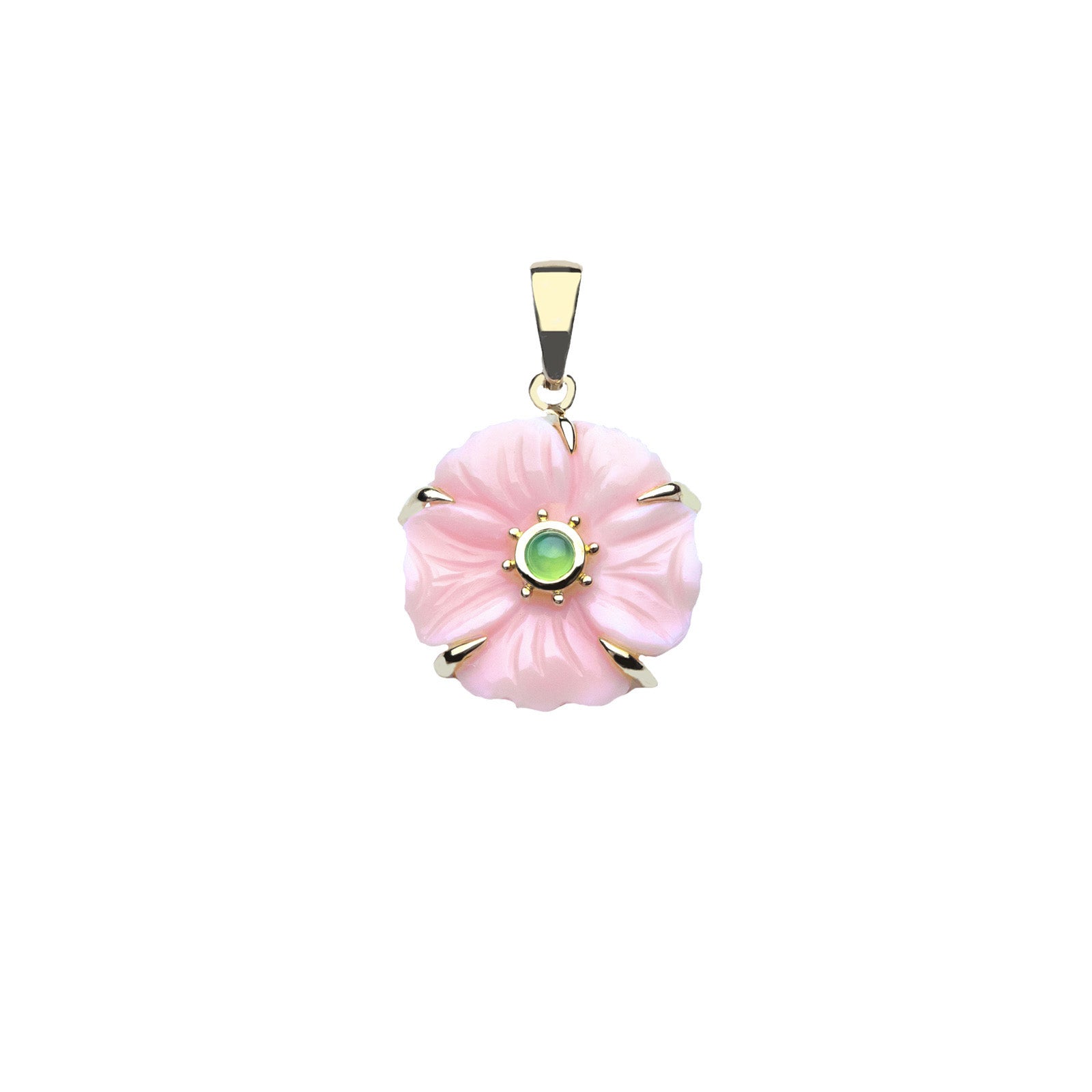 JOY Pink Jade Carved Petunia Pendant in Solid Gold – Jane Win Jewelry