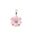 JOY Pink Jade Carved Petunia Pendant in Solid Gold
