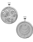 Front and Back of Silver Coin, 3 hollyhock leaves (front) and word JOY (back)