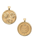 Front and Back of Gold Coin, 3 hollyhock leaves (front) and word JOY (back)