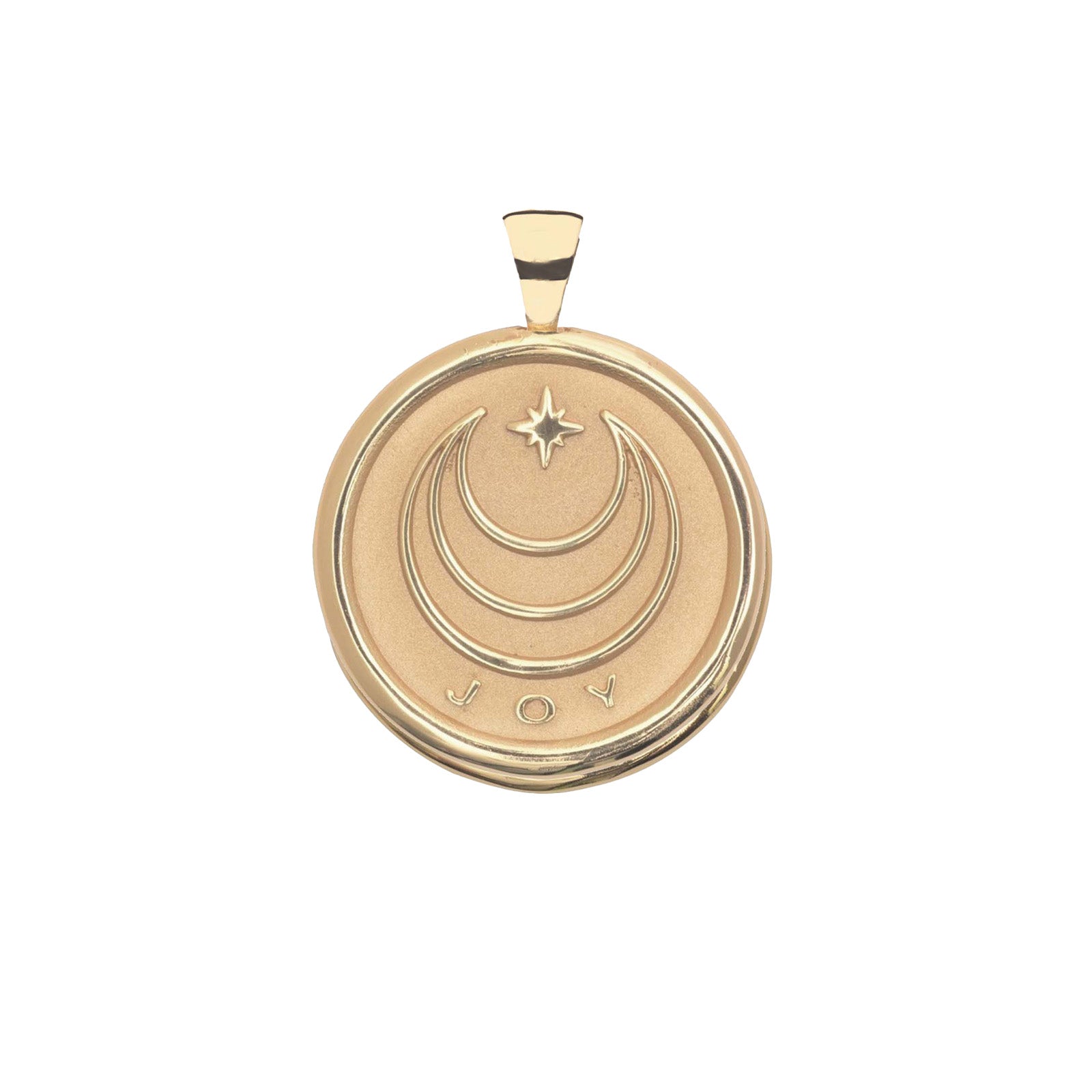 Gold Coin Featuring Moon and Star Logo and word JOY underneath