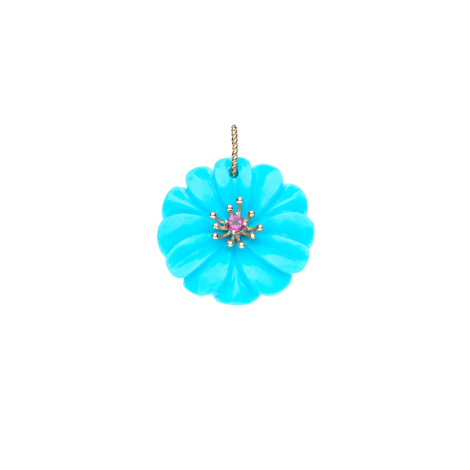ターコイズ フラワーデザイン ペンダント JOY Turquoise Carved Daisy Pendant in Solid Gold – Jane Win Jewelry