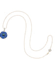 Carved lapis cherry blossom on 10 karat adjustable chain