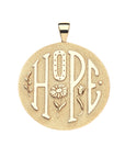 Jumbo gold coin pendant with the word HOPE and flower details