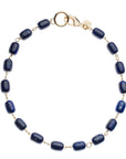 Chunky lapis lariat shown at full length