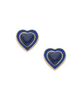 Lapis heart stud earrings with matching blue enamel border