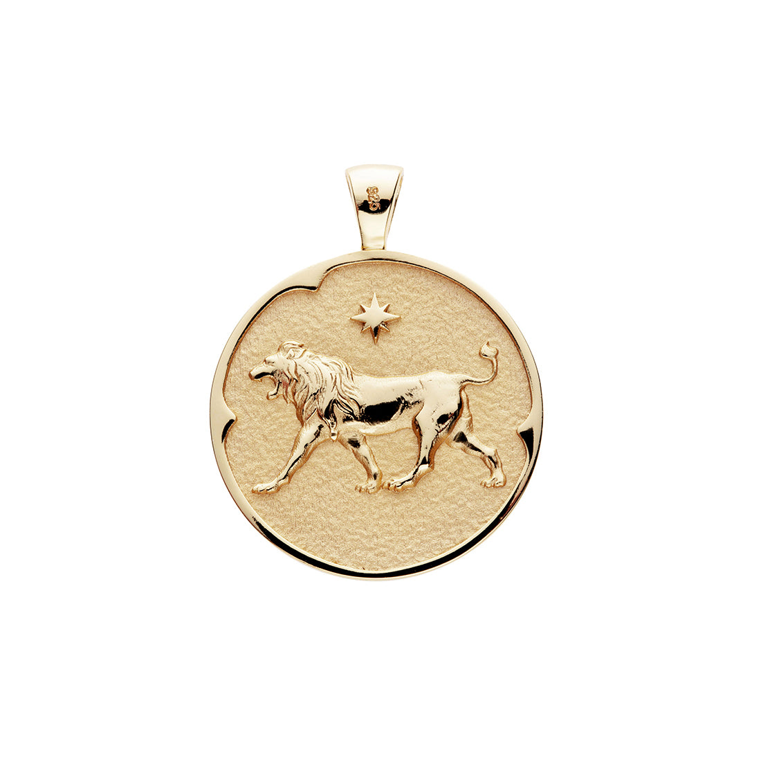 Gold original Leo coin pendant featuring a lion with a star above it