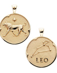Gold original Leo coin pendant featuring a lion with a star above it on one side and the leo constellation and "Leo" written underneath on the other side