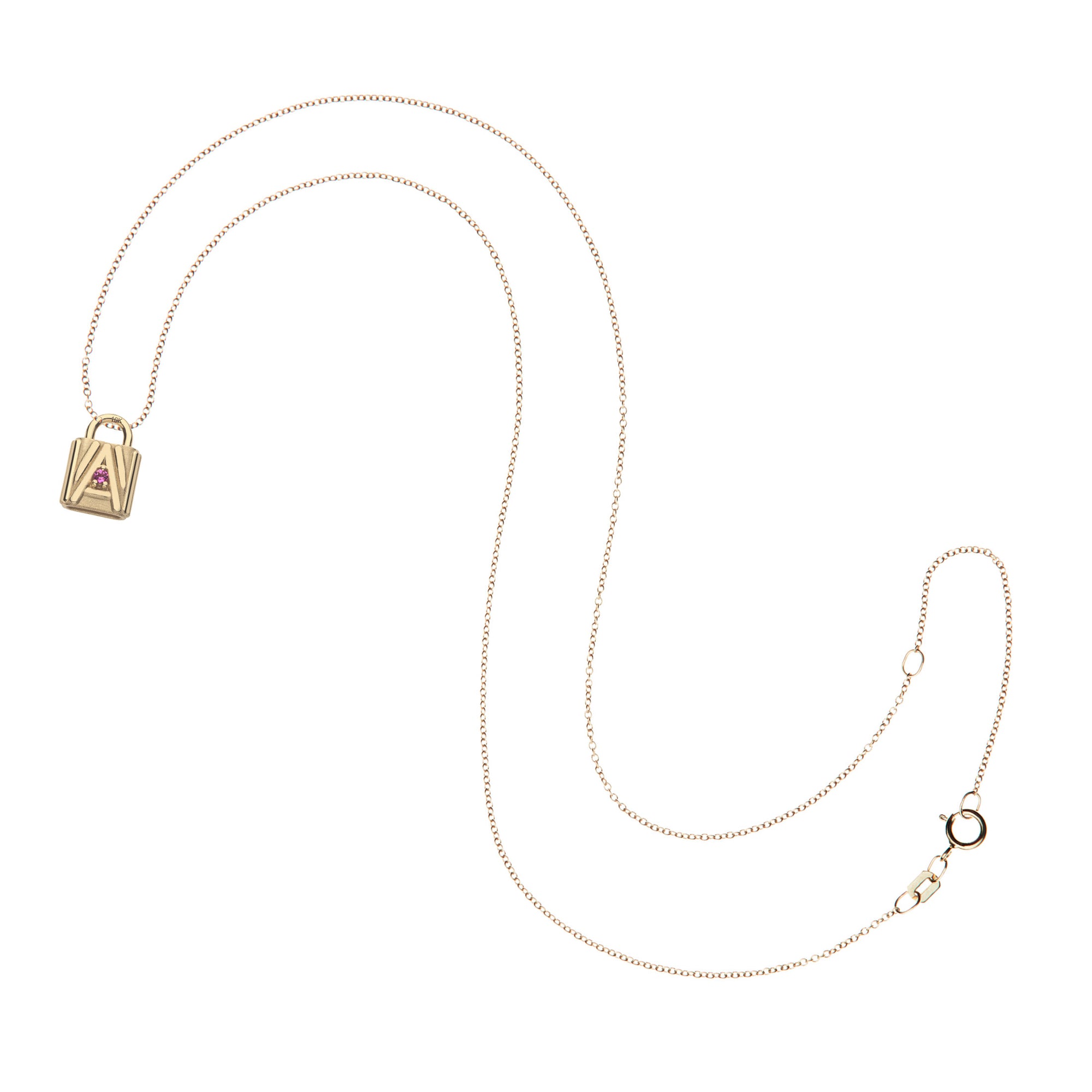 Letter A lock pendant on 10 karat adjustable chain