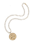 Gold original Libra pendant on drawn link chain