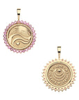 Front and back of the love courage strength petite embellished coin. Back features the Jane Win moon and star logo and the words LOVE COURAGE STRENGTH