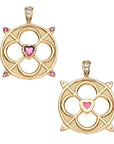 Front and back of the love cutout pendant in pink tourmaline