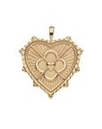 Gold heart pendant with quatrefoil and heart illustration