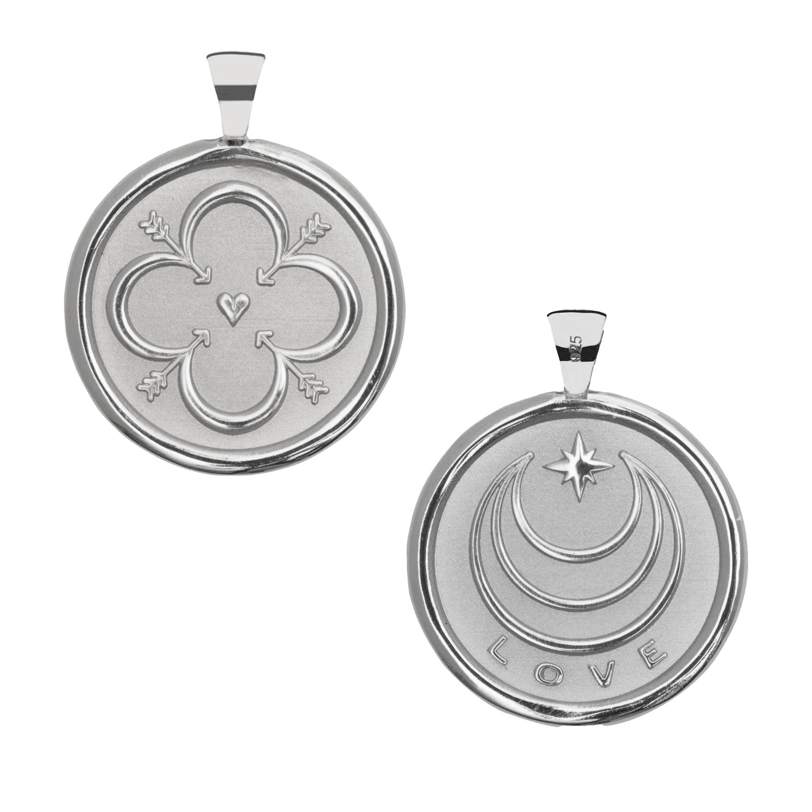 Silver LOVE Coin Pendant Shown Front and Back