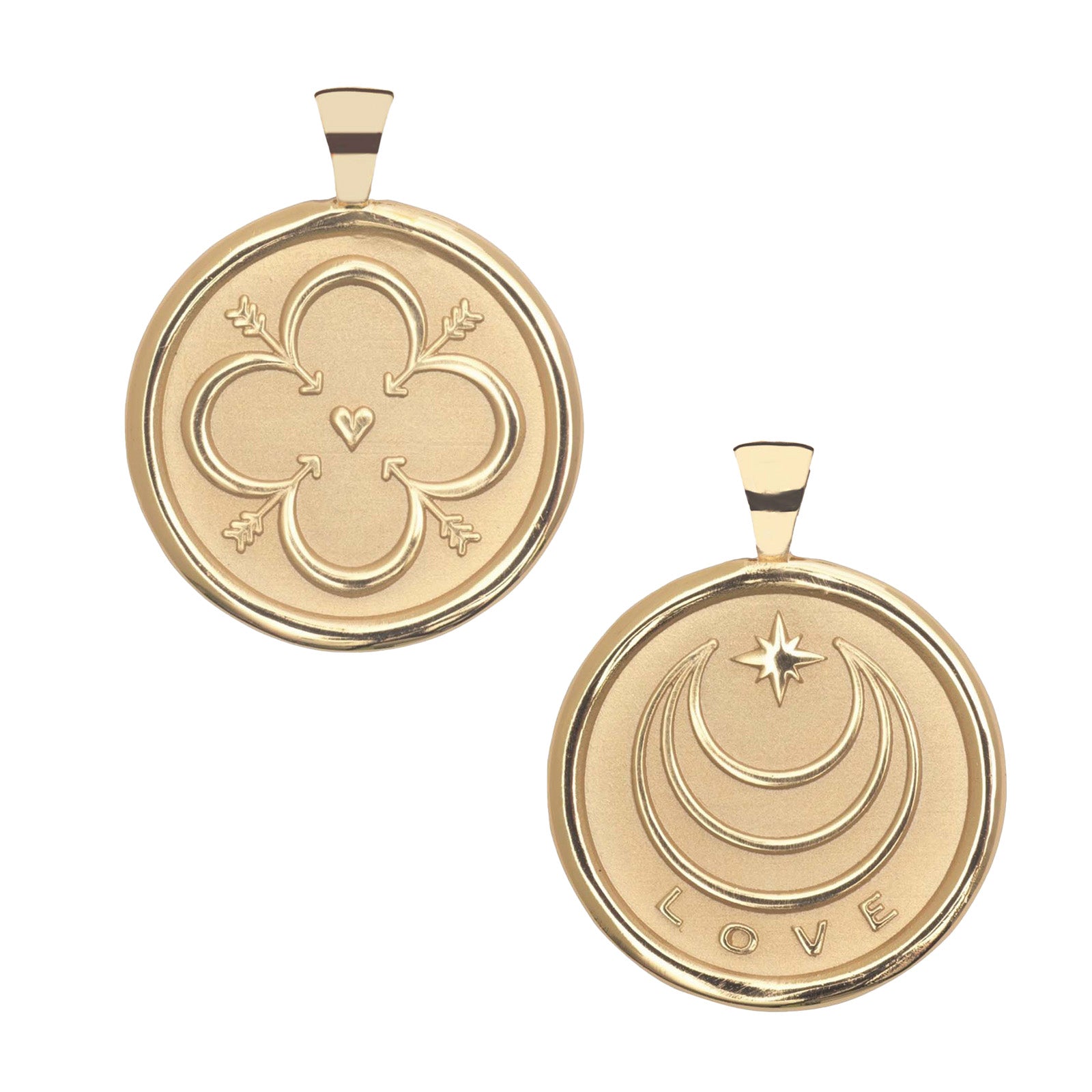 Gold LOVE Coin Pendant Shown Front and Back
