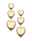 Gold drop earrings with 3 hearts