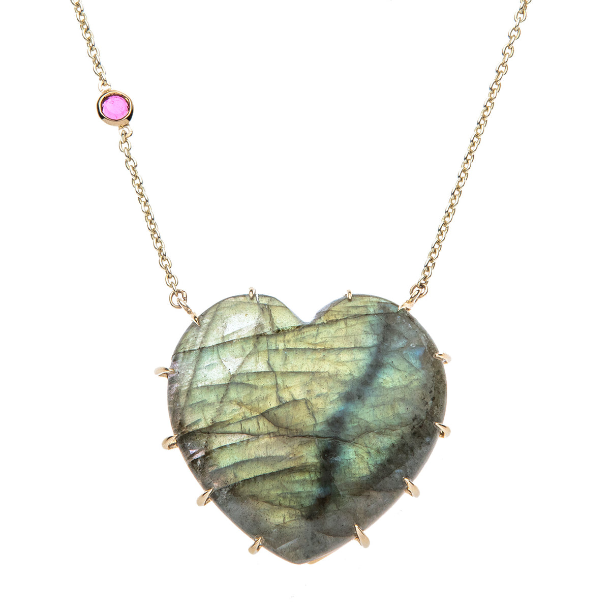 ★HARANG★ HR 54N_Labradorite Necklace LOVE Spotlight Labradorite Carved Heart Necklace with Gold