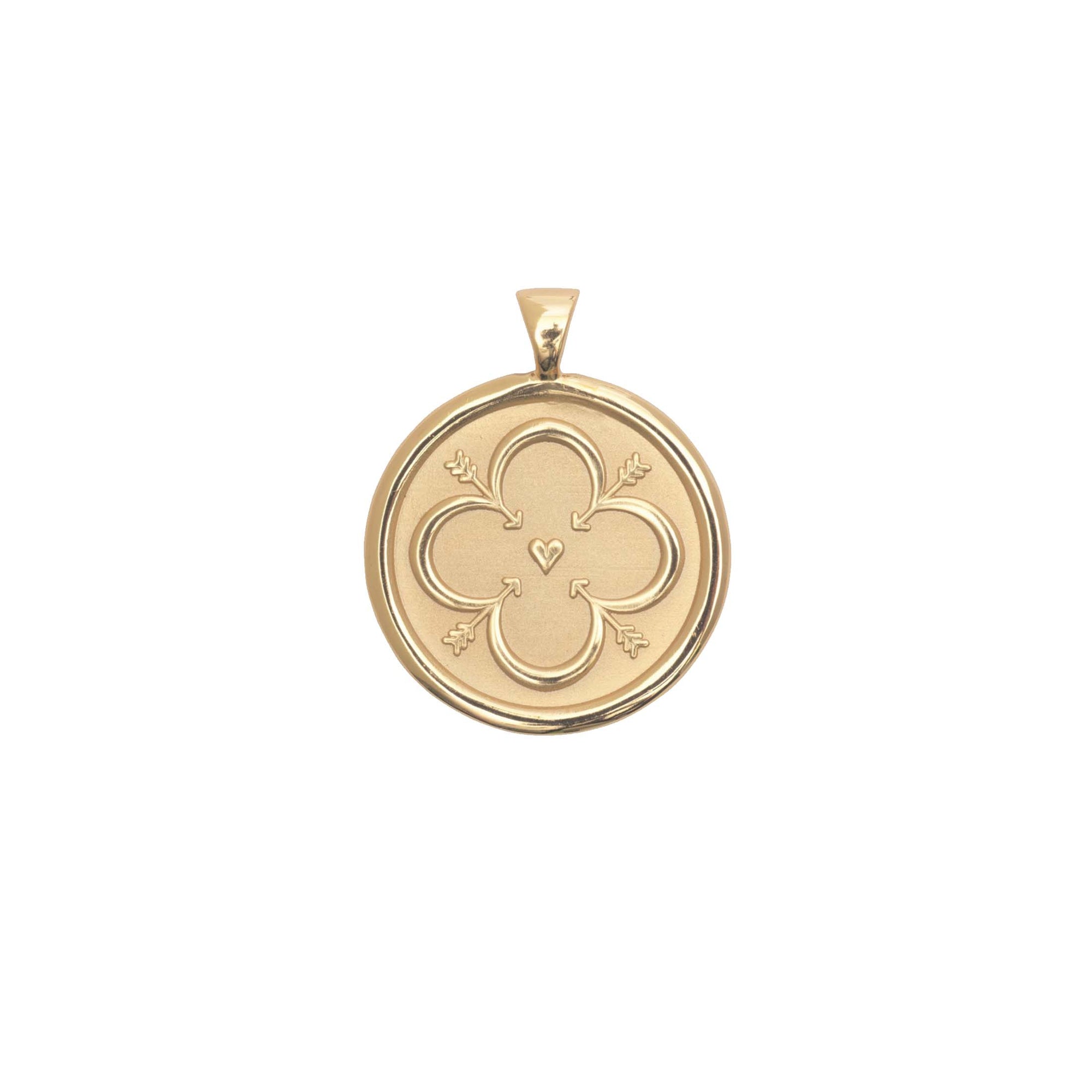 Gold Coin Pendant with Quatrefoil and heart illustration