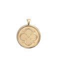 Gold Coin Pendant with Quatrefoil and heart illustration