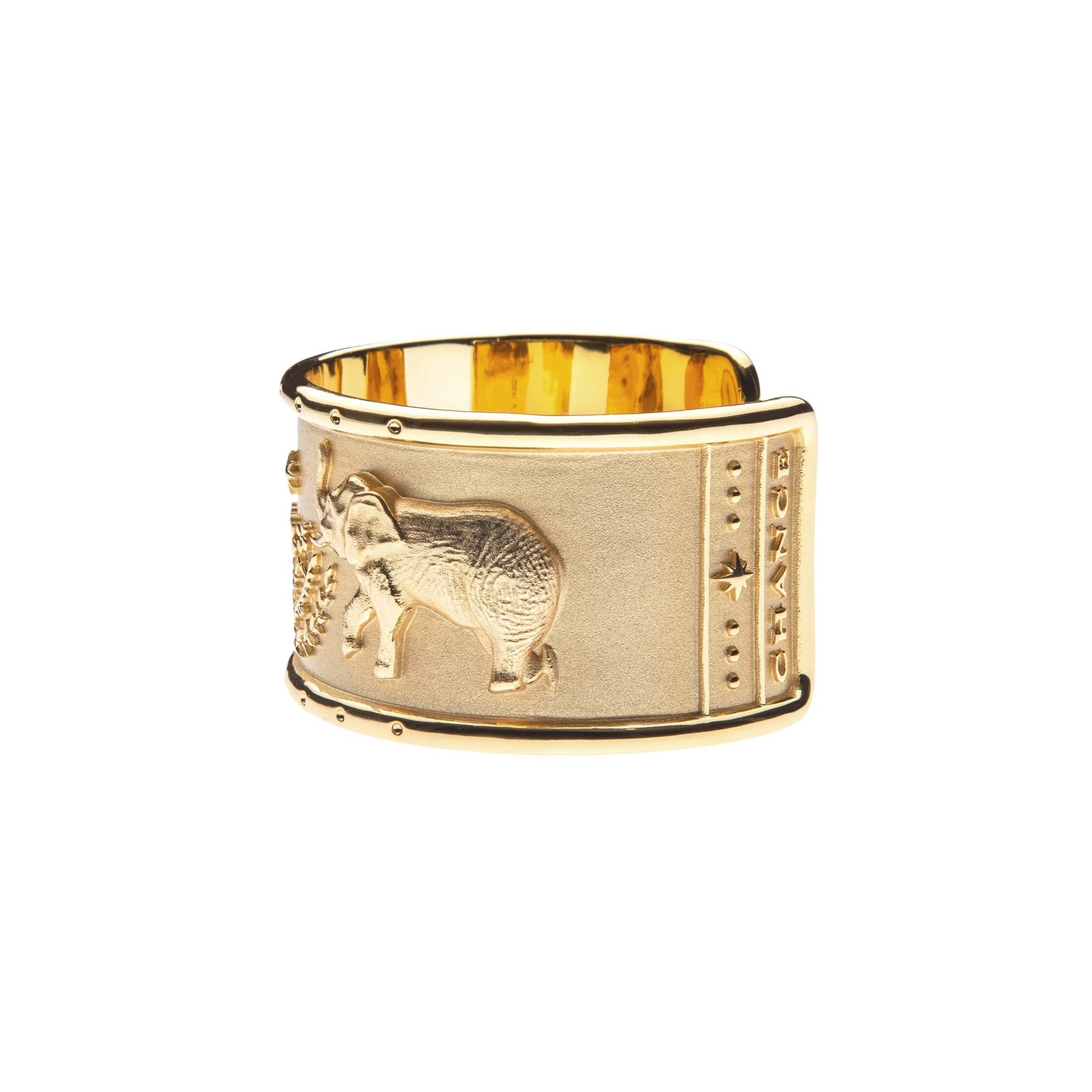 Side view of bonne chance elephant cuff