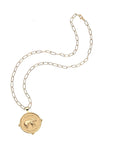 Gold Lucky Bonne Chance Coin on Drawn Link Chain