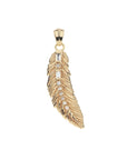 Gold feather pendant with white topaz details
