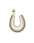 Gold horseshoe pendant with mother of pearl and smoky topaz border