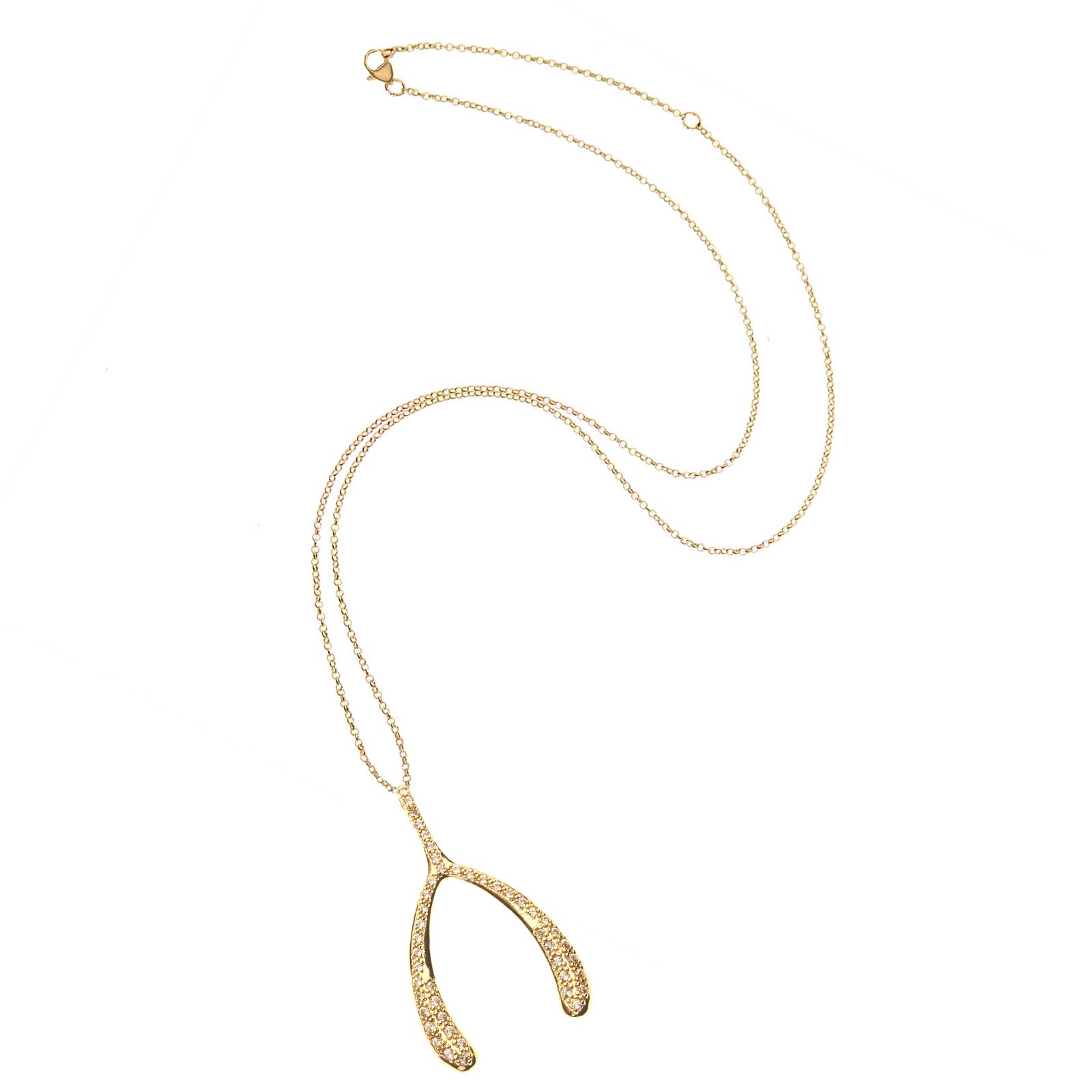 Gold pave wishbone on adjustable delicate chain