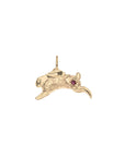 Gold lucky rabbit pendant with pink spinel stone accent