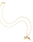 Gold rabbit pendant on 18 inch 14 karat satellite chain