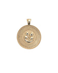 Gold Coin Pendant with Four leaf clover and horseshoe illustration