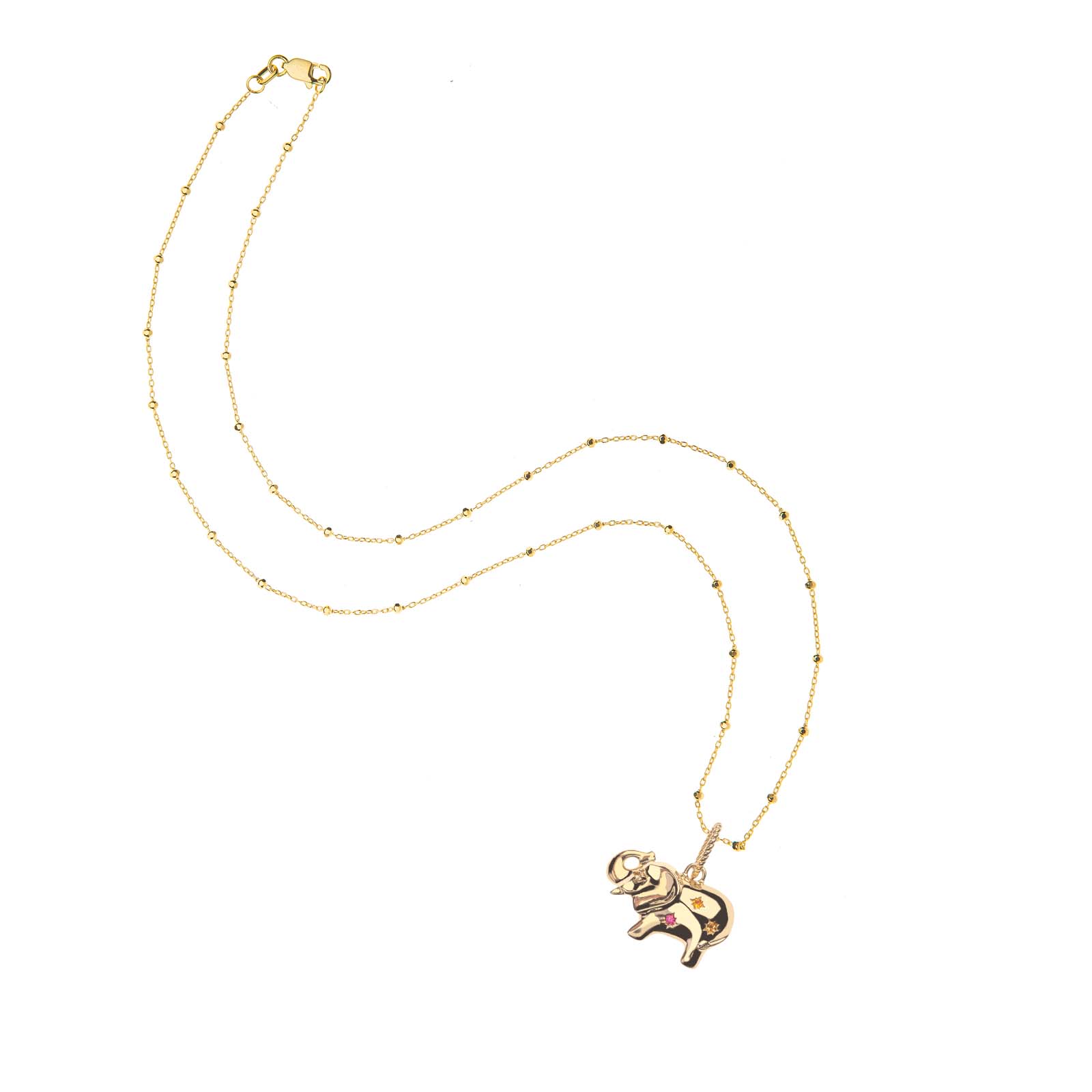 Gold elephant pendant on 14 karat satellite chain