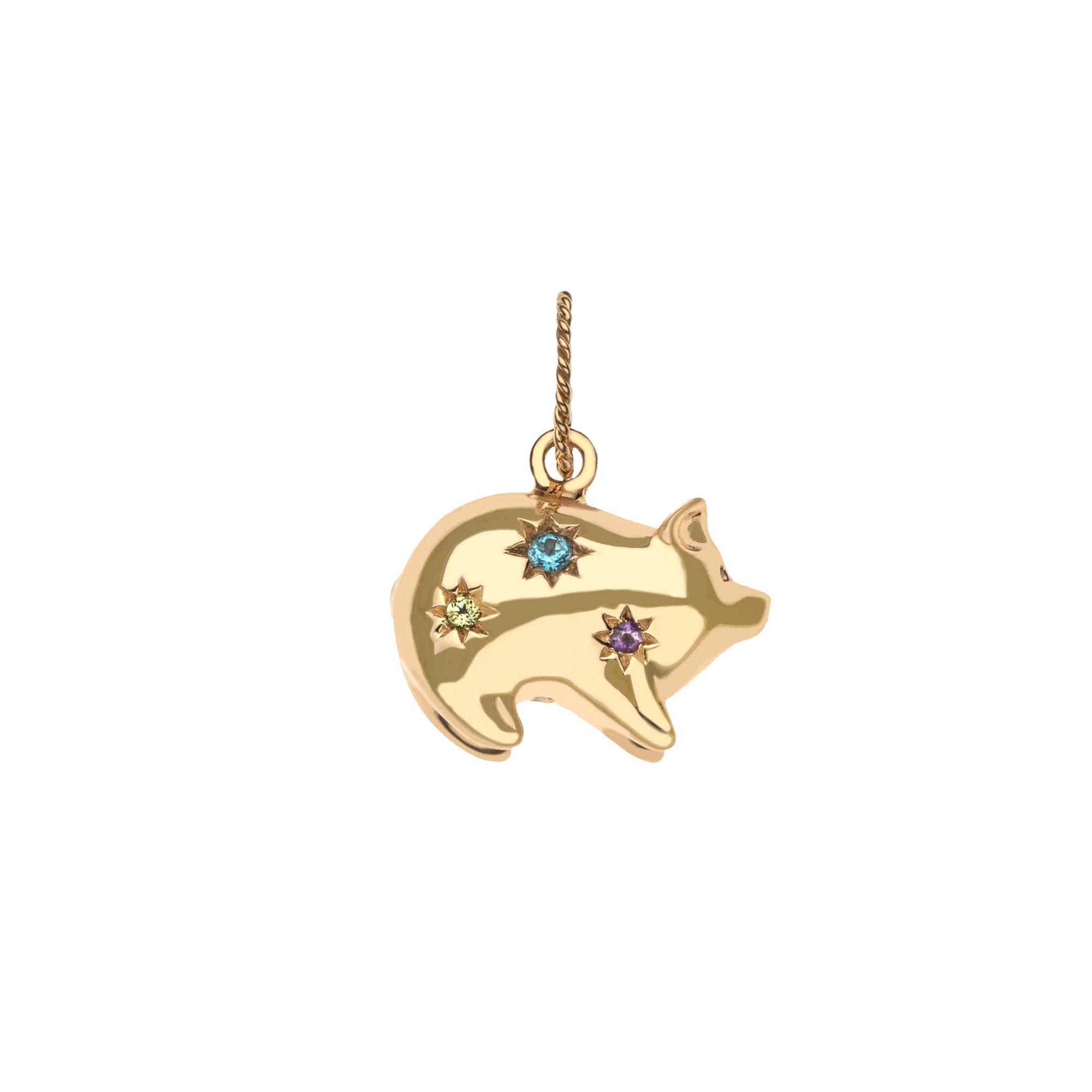 Gold pig pendant with rainbow of stones