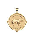 Gold Coin Pendant with Elephant and inscription "Bonne Chance"