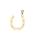Gold horseshoe pendant with french phrase "bonne chance"