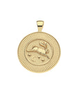 Gold coin pendant featuring a rabbit with moon and star details