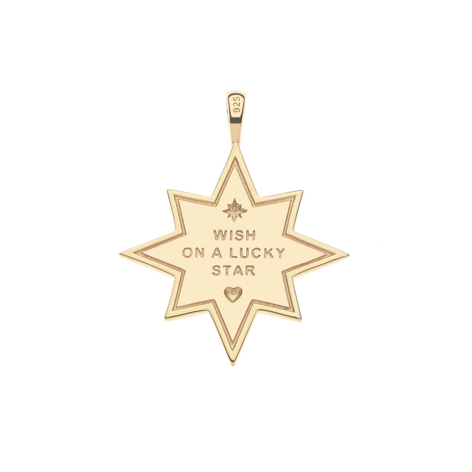 Gold 8 point star pendant with "Wish on a lucky star" on the back