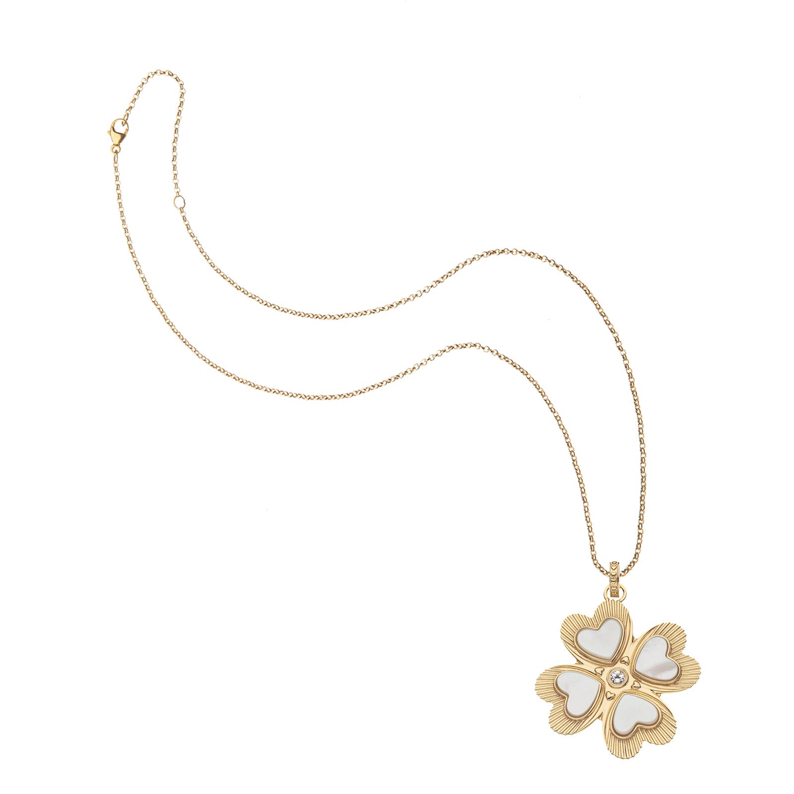 Four leaf clover pendant on classic rolo chain
